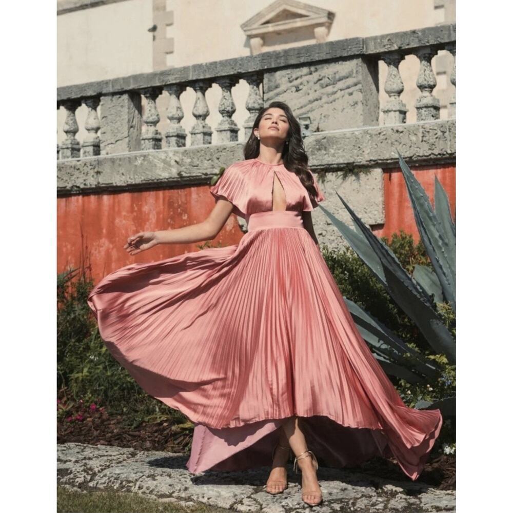 Mac Duggal 11637 Dusty Rose Pleated Satin High Low Gown Size 8 $598 - Picture 3 of 10